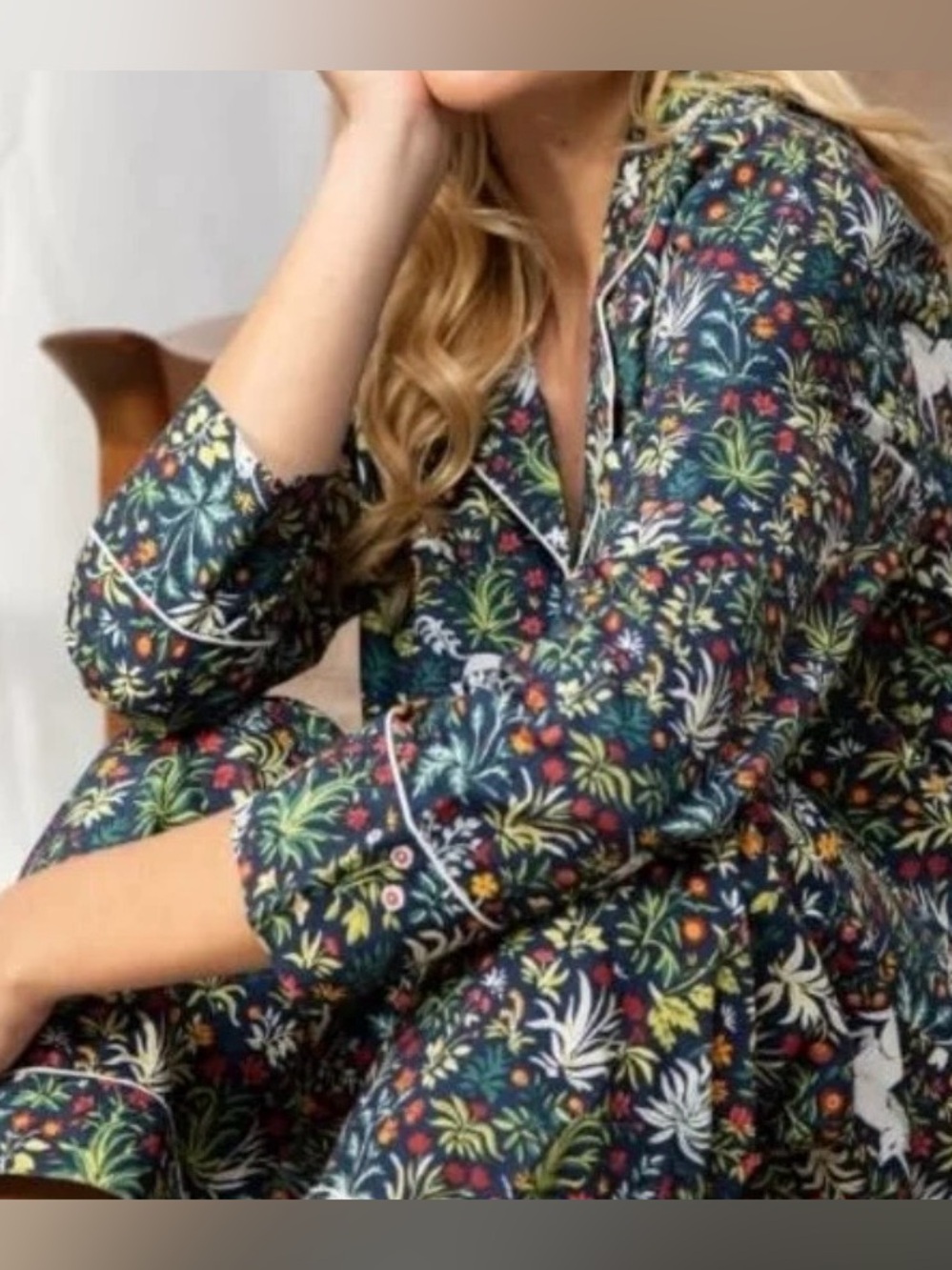 Printfresh Navy Unicorn's Garden Long Sleeve Sleep Shirt. Size 1X. NWT.